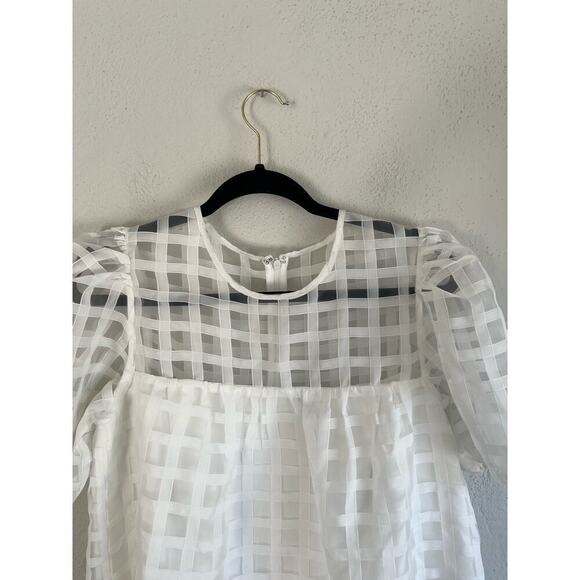 Anthropologie English Factory Woman White Gridded Puff Sleeve Dress, Siz… - Picture 8 of 11